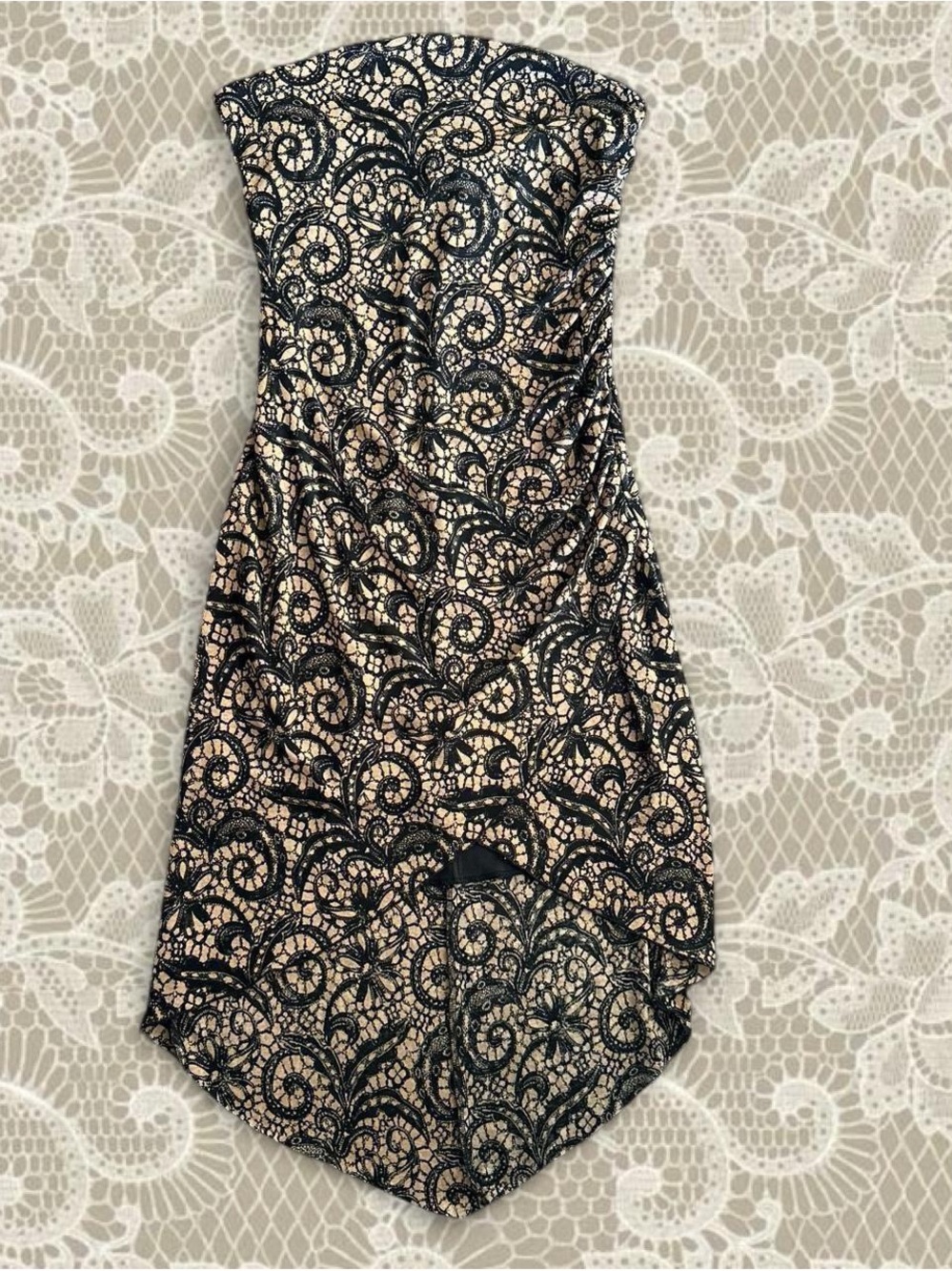 Heart Moon Star Black Lace Overlay Asymmetrical Cocktail Dress